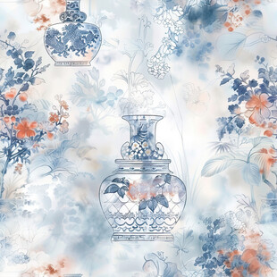 青花瓷瓶花卉图案纹理