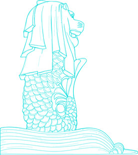 鱼尾狮雕像线条艺术图 矢量图