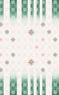 清新绿白条纹花卉图案