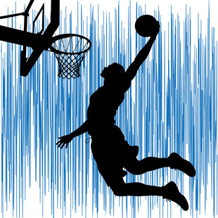 篮球运动员跃起扣篮瞬间