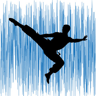 武术者跃起的动感剪影