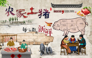 农家土猪美食分割背景墙