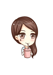 可爱女孩手持粉色杯子Q版