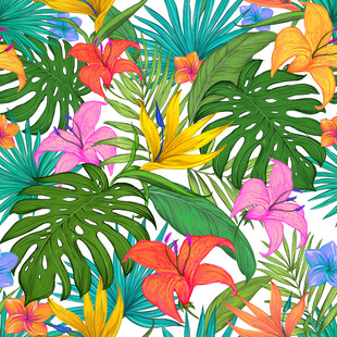 热带花卉植物龟背竹印花图案