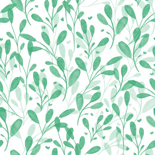 清新绿叶水彩无缝图案