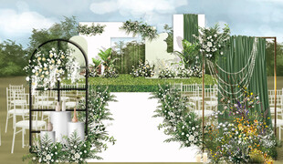 户外白绿婚礼舞台