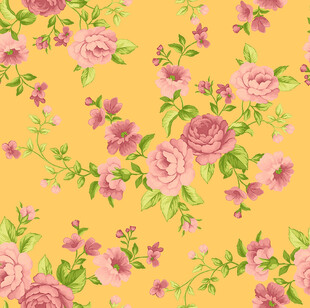 黄色底粉色花卉图案背景