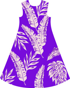 紫色植物印花无袖连衣裙