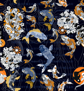 中式锦鲤花卉图案纹理