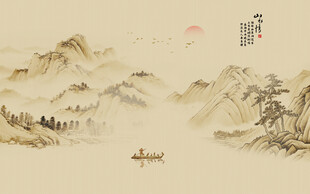 古风山水画背景墙壁画