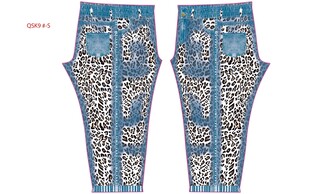 蓝色豹纹印花牛仔裤设计图