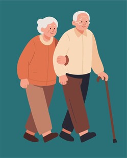 老夫妻携手漫步