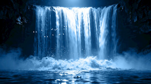 招财瀑布山水画