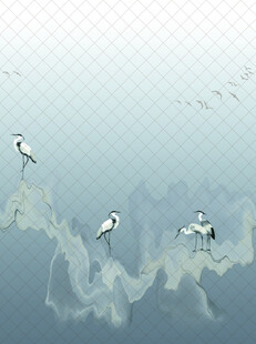 水墨山水间的白鹭群舞