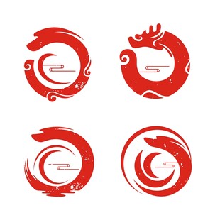 矢量中国风祥龙飞龙云纹图形元素