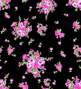 黑色底粉色花卉图案