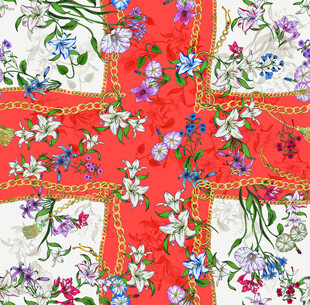 复古花卉链条图案织物