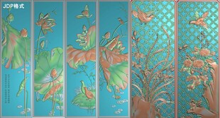 荷花兰花梅花菊花百鸟浮雕