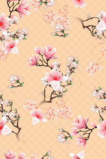 粉色玉兰花复古风图案