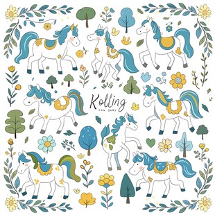 可爱卡通小马插画图案印花