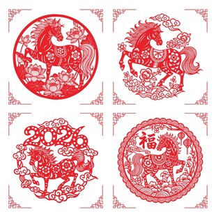 2026马年传统红色剪纸马窗花