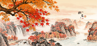秋景山水国画意境图