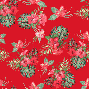 红色花卉图案布料纹理