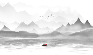 新中式古风国画山水背景墙壁画