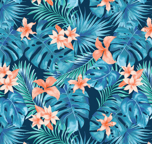 热带花卉植物图案背景