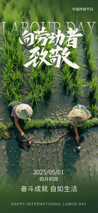 稻田中辛勤劳作的农民