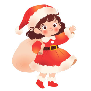 圣诞节女孩穿圣诞服装圣诞帽插画