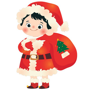 圣诞节男孩穿圣诞服装圣诞帽插画