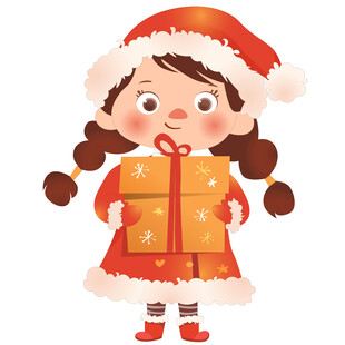 圣诞节可爱女孩圣诞老人装扮插画