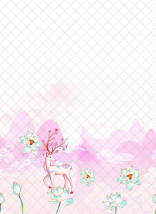 梦幻粉色花卉风景插画