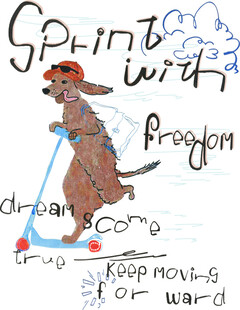 狗狗骑滑板车欢乐前行