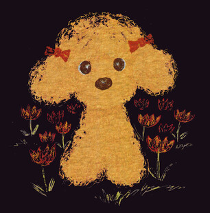 可爱泰迪犬与花丛插画