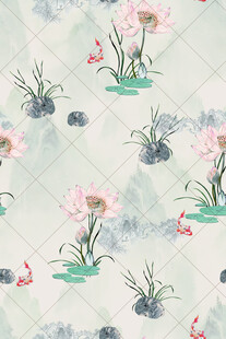 中式水墨荷花图案背景