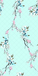 浅蓝色底粉色花朵图案