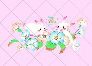可爱兔子与花卉插画