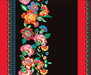 定位黑 花卉图案印花