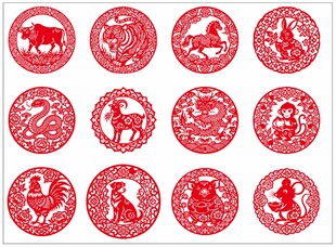 十二生肖剪纸圆形图案