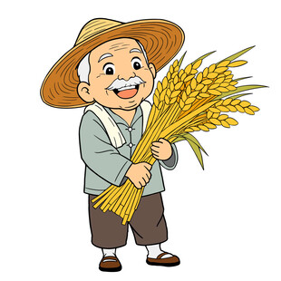 农民伯伯丰收喜捧金黄麦穗