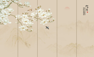 新中式兰花工笔花鸟画背景墙