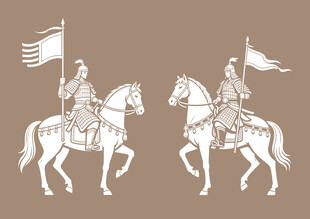 古代骑马持旗人物形象
