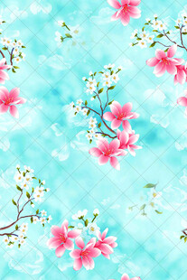蓝底粉色花卉图案背景