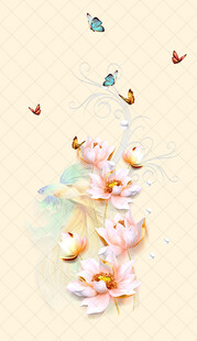 水墨风花卉与飞舞蝴蝶