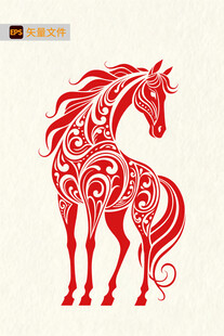 红色花纹装饰的精美骏马