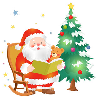 卡通可爱圣诞老人圣诞树下阅读