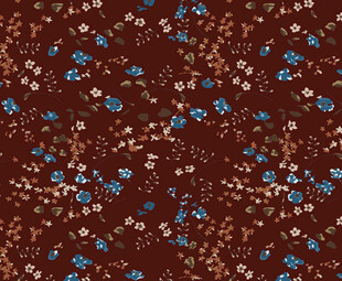 棕色底散布蓝粉小花图案