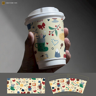 手绘风图案纸杯及贴纸